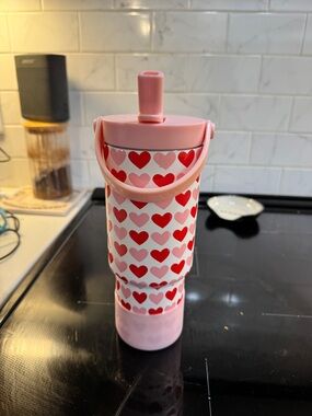 Simple Modern Valentines Addition Pink Heart Pattern Kids 30oz Tumbler